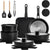 22 pieces, non-stick, induction, dishwasher and oven safe, Black. Great gift for Christmas and Halloween.KIKCOIN.